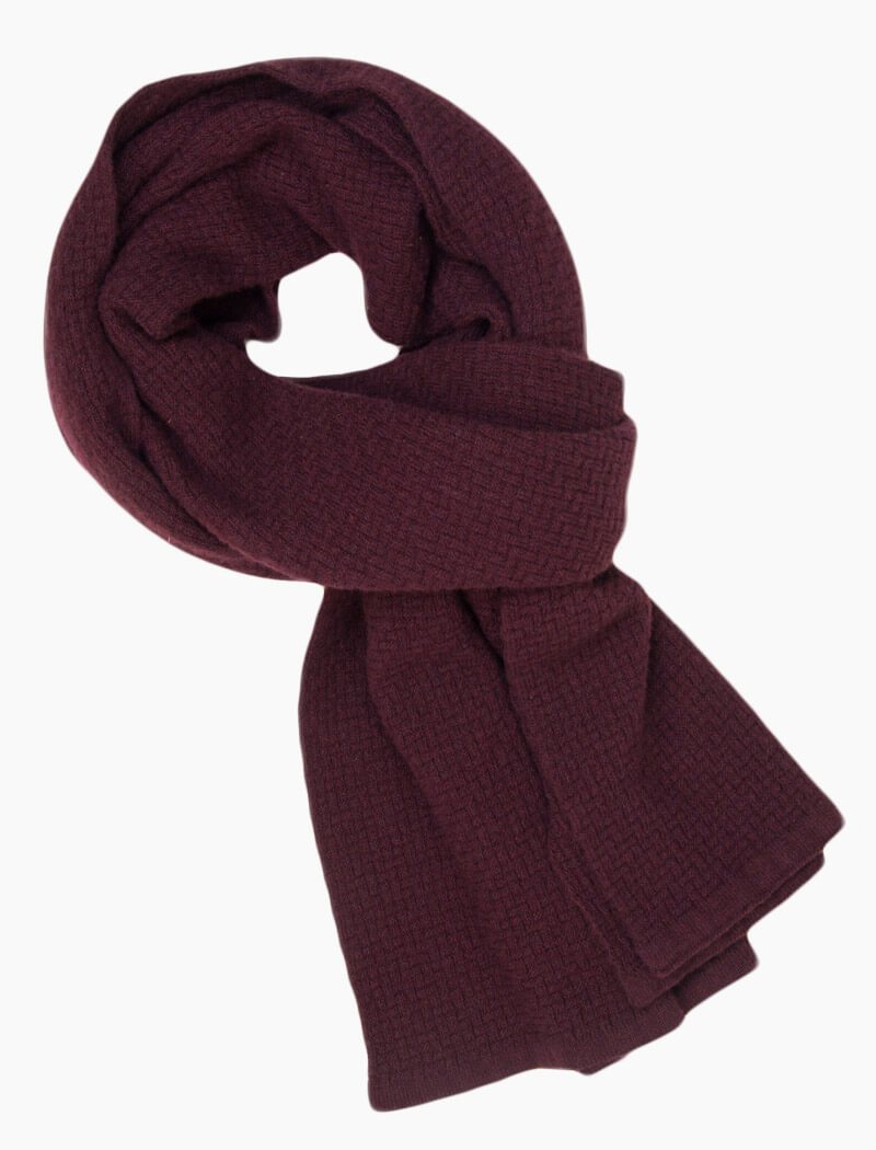 Burgundy Basket Weave Knitted Wool & Cashmere Scarf | 40 Colori