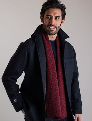 Burgundy & Brick Reversible Dotted Knitted Wool & Cashmere Scarf | 40 Colori