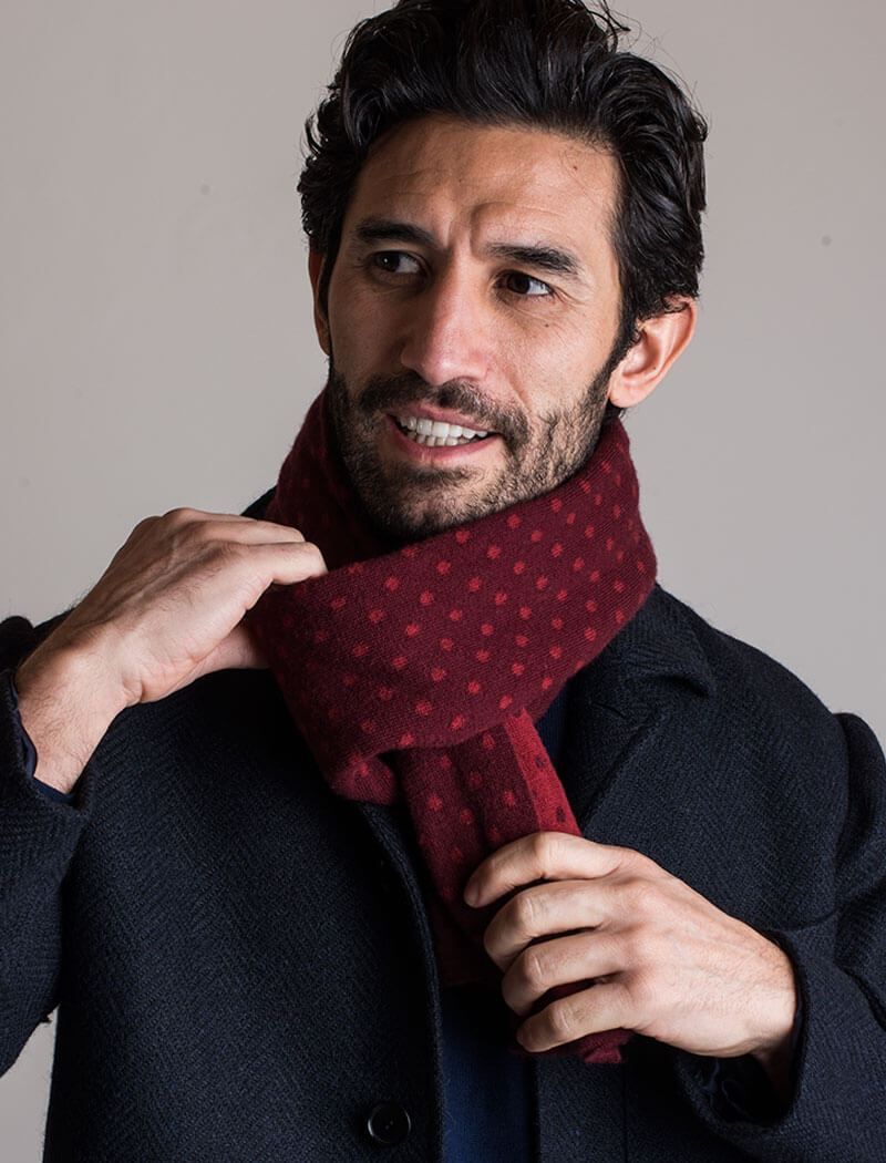 Burgundy & Brick Reversible Dotted Knitted Wool & Cashmere Scarf | 40 Colori