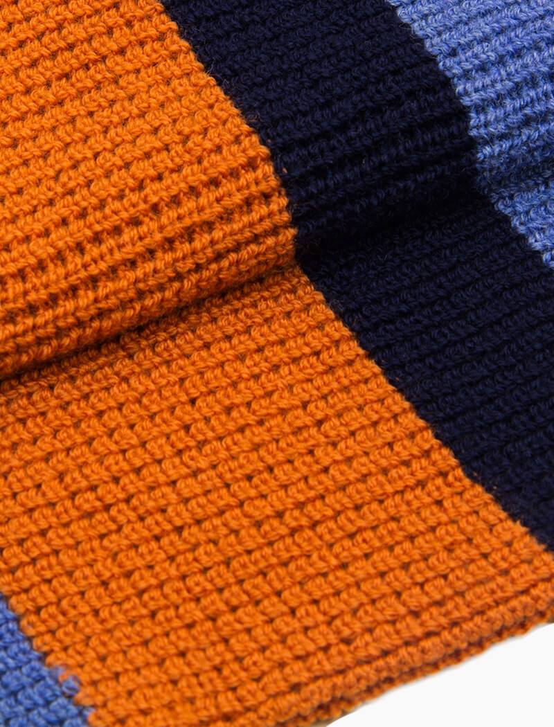 Navy & Orange Vertical Striped Knitted Wool Scarf | 40 Colori