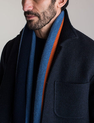 Navy & Orange Vertical Striped Knitted Wool Scarf | 40 Colori