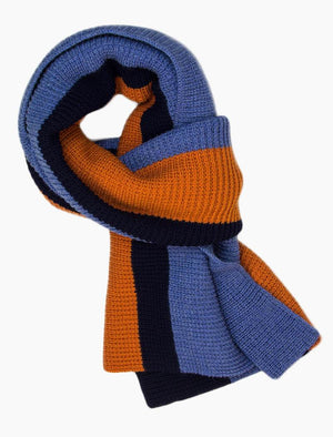Navy & Orange Vertical Striped Knitted Wool Scarf | 40 Colori