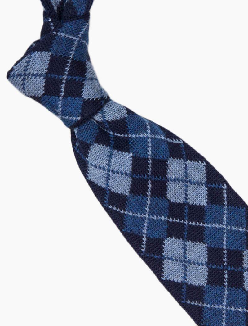 Blue Argyle Wool Knitted Tie | 40 Colori 