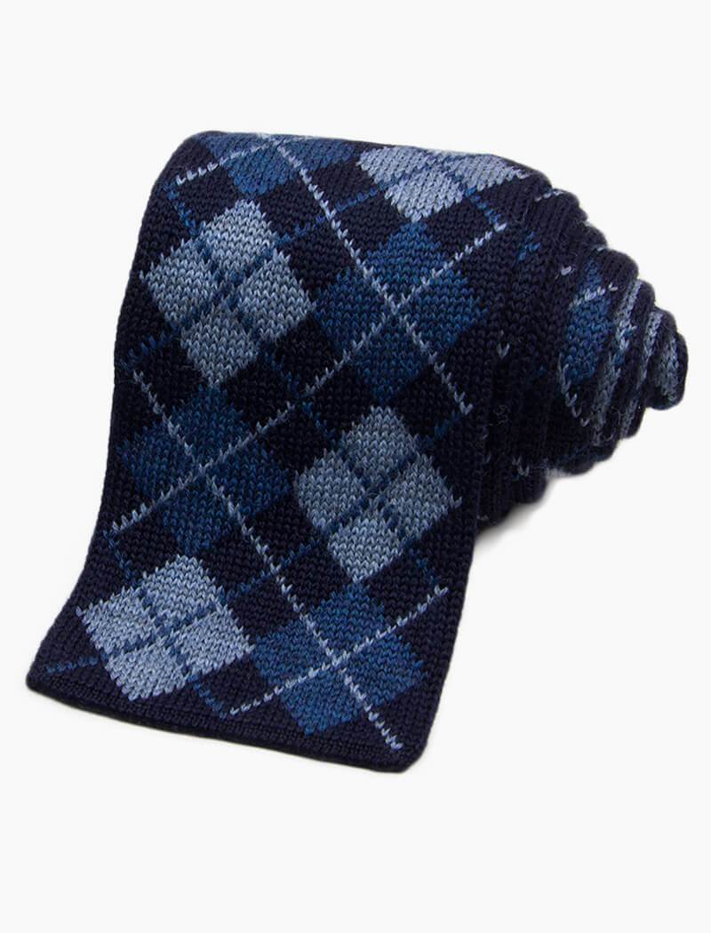 Blue Argyle Wool Knitted Tie | 40 Colori 
