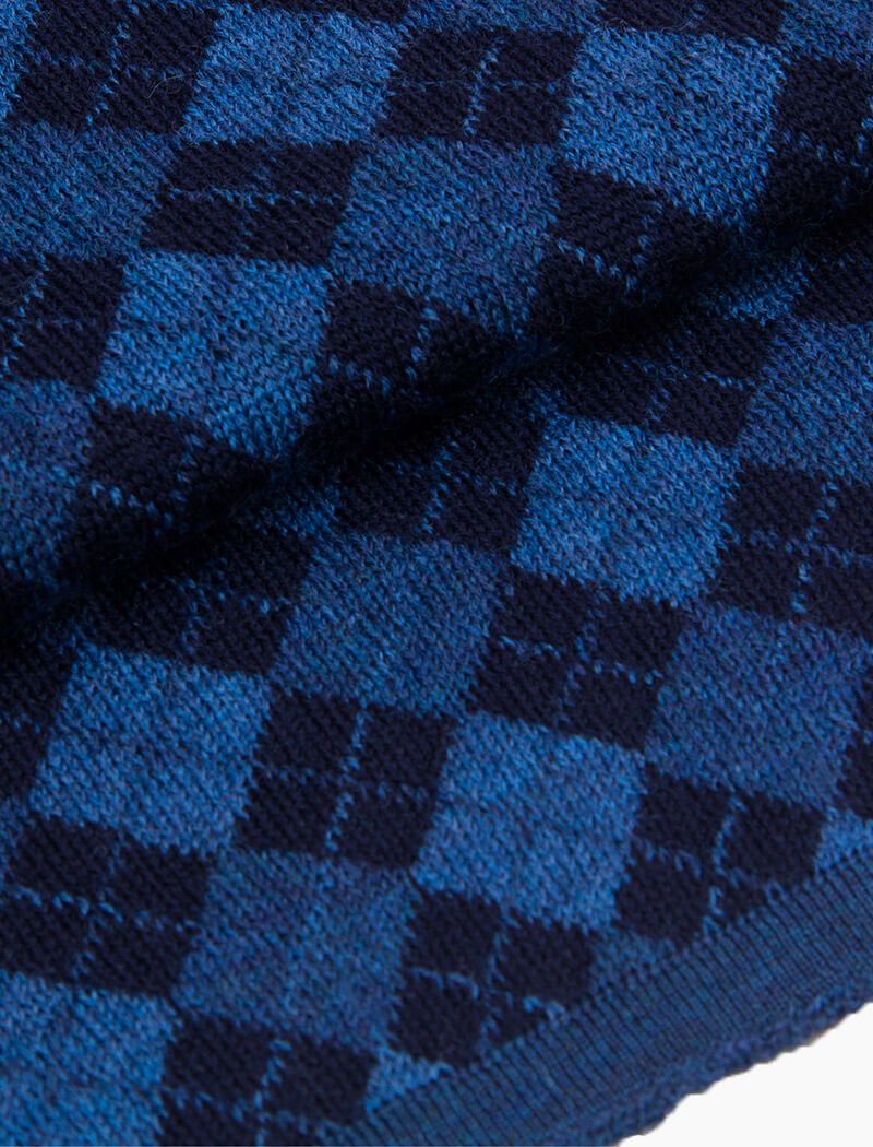 Blue Argyle Knitted Wool Scarf | 40 Colori