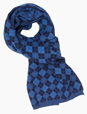 Blue Argyle Knitted Wool Scarf | 40 Colori