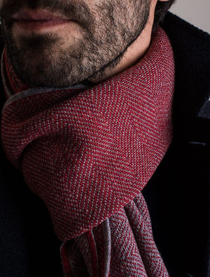 Red & Light Grey Reversible Herringbone Wool Scarf | 40 Colori