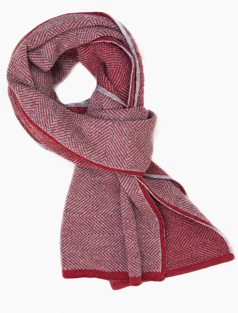 Red & Light Grey Reversible Herringbone Wool Scarf | 40 Colori