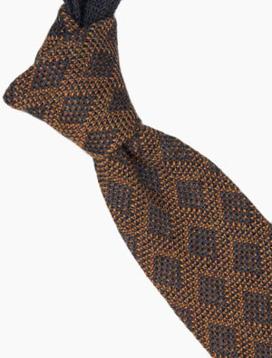 Grey & Orange Diamond Check Wool Knitted Tie | 40 Colori 