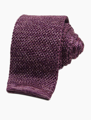 Aubergine Melange Silk Knitted Tie | 40 Colori