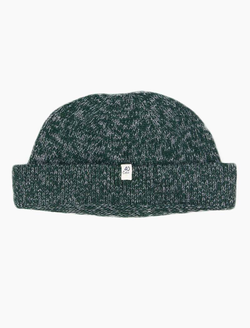 Green & Grey Melange Wool & Cashmere Fisherman Beanie | 40 Colori 