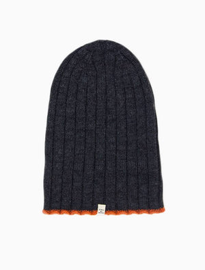 Charcoal & Orange Wide Ribbed Wool & Cashmere Beanie | 40 Colori 