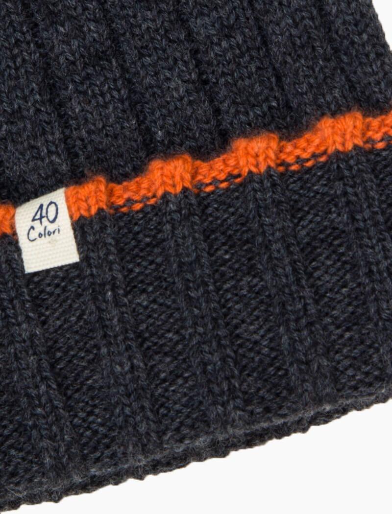 Charcoal & Orange Wide Ribbed Wool & Cashmere Beanie | 40 Colori 