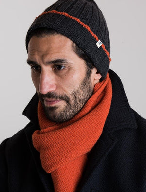 Charcoal & Orange Wide Ribbed Wool & Cashmere Beanie | 40 Colori 