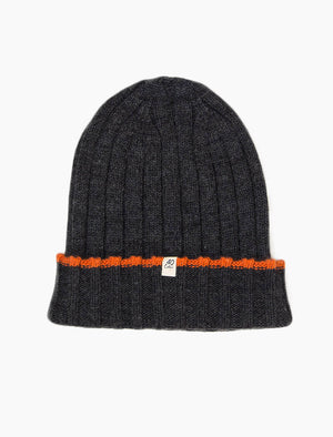 Charcoal & Orange Wide Ribbed Wool & Cashmere Beanie | 40 Colori 