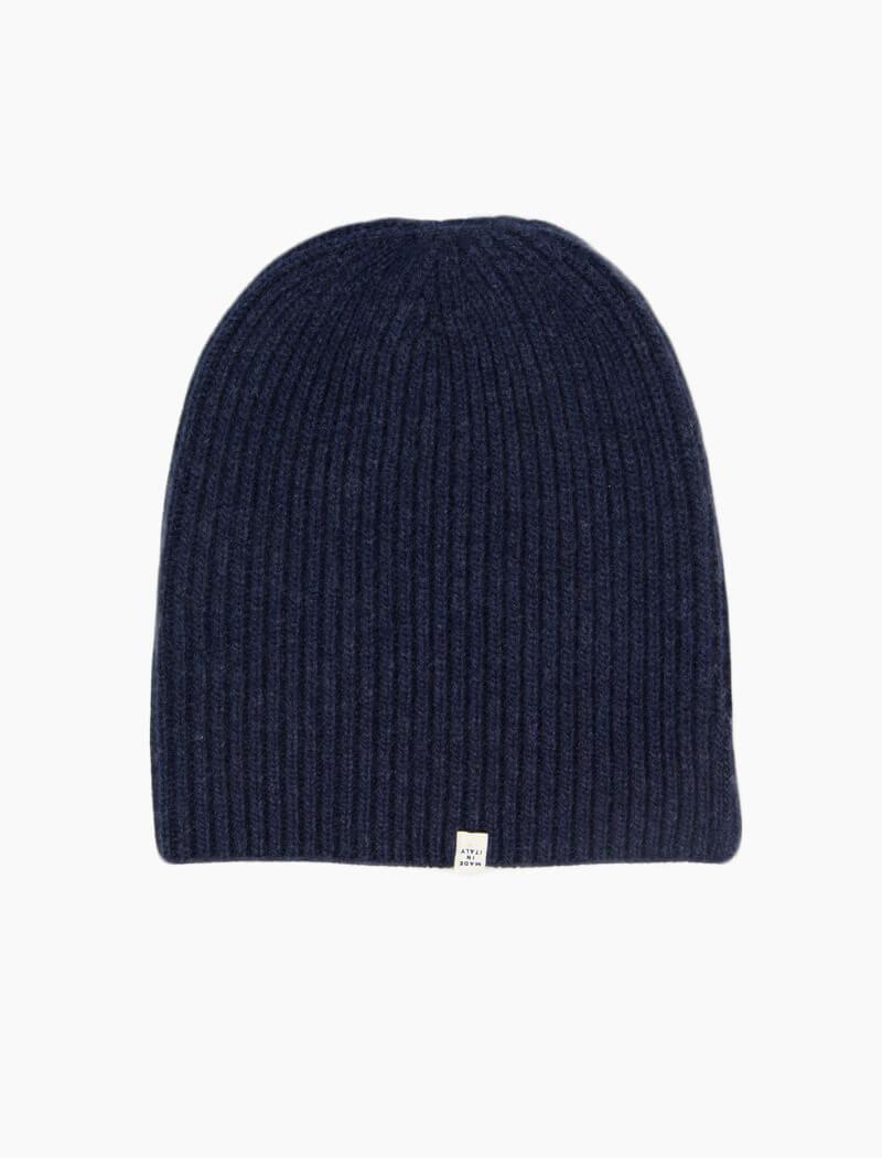 Navy Ribbed Wool Cashmere Beanie | 40 Colori