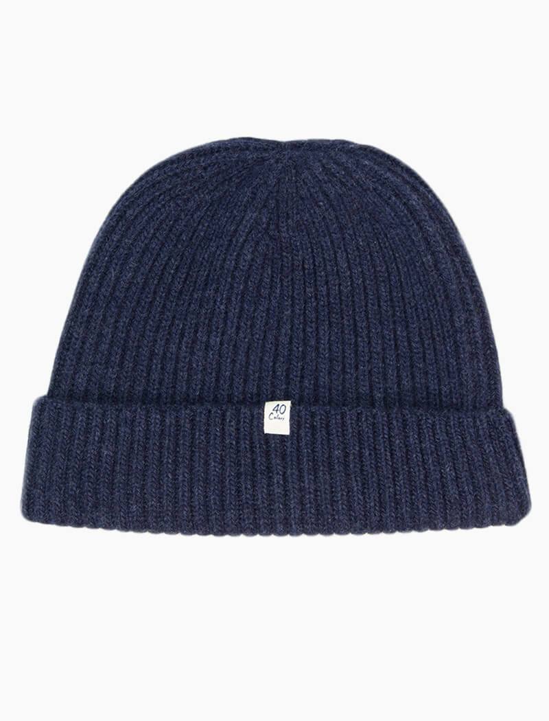Navy Ribbed Wool Cashmere Beanie | 40 Colori