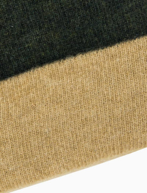 Olive Green & Beige Light Reversible Wool & Cashmere Beanie | 40 Colori