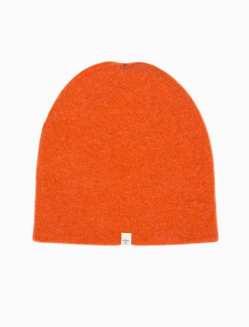 Orange Light Solid Wool & Cashmere Fisherman Beanie | 40 Colori