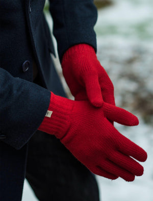 Red Solid Wool Gloves | 40 Colori