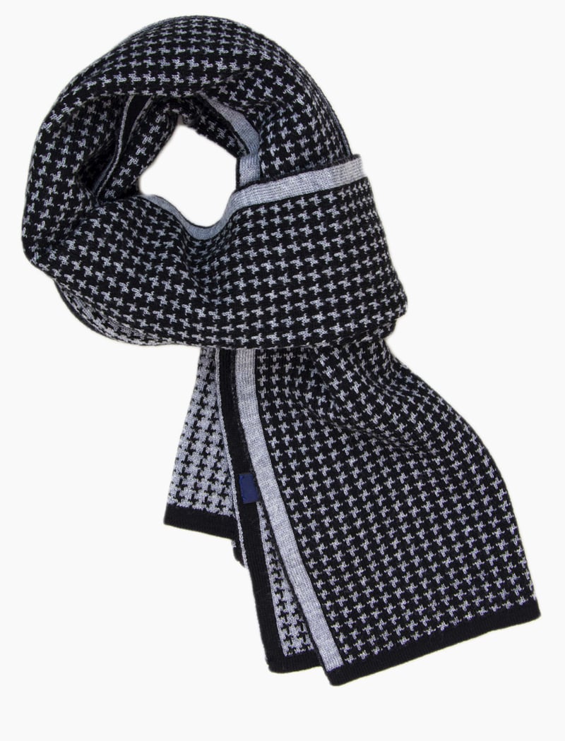 Black & Grey Reversible Houndstooth Knitted Wool Scarf