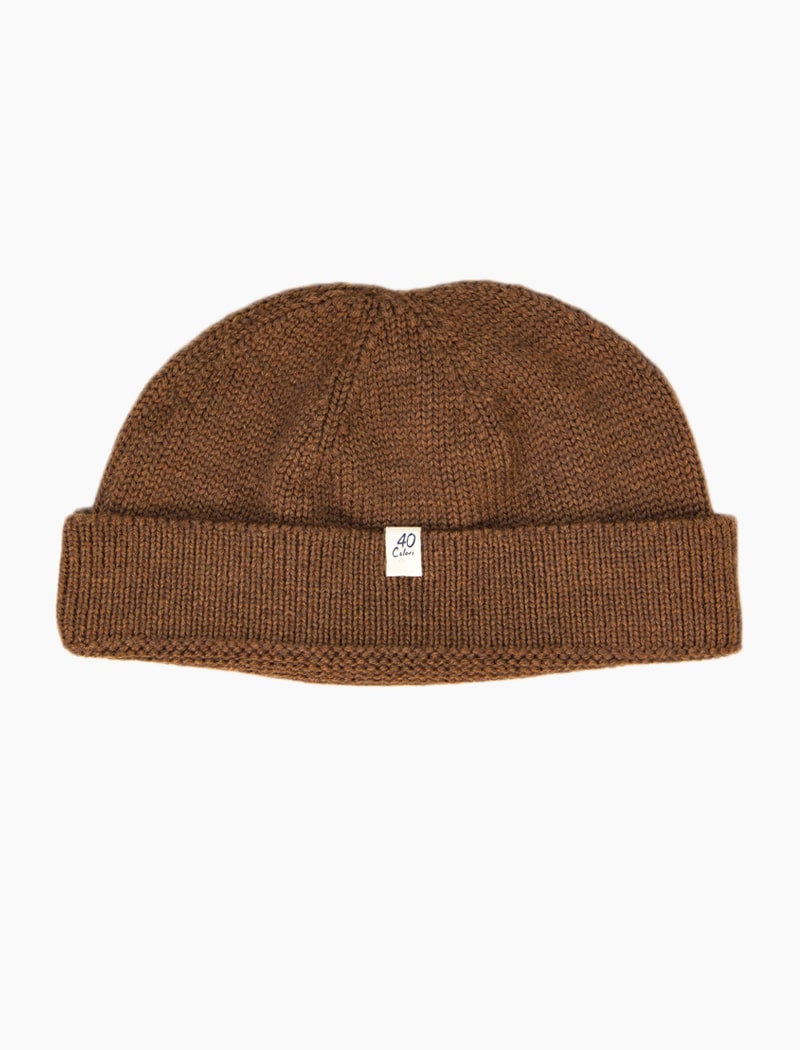 Brown Solid Wool Fisherman Beanie | 40 Colori Made in Italy Menswear