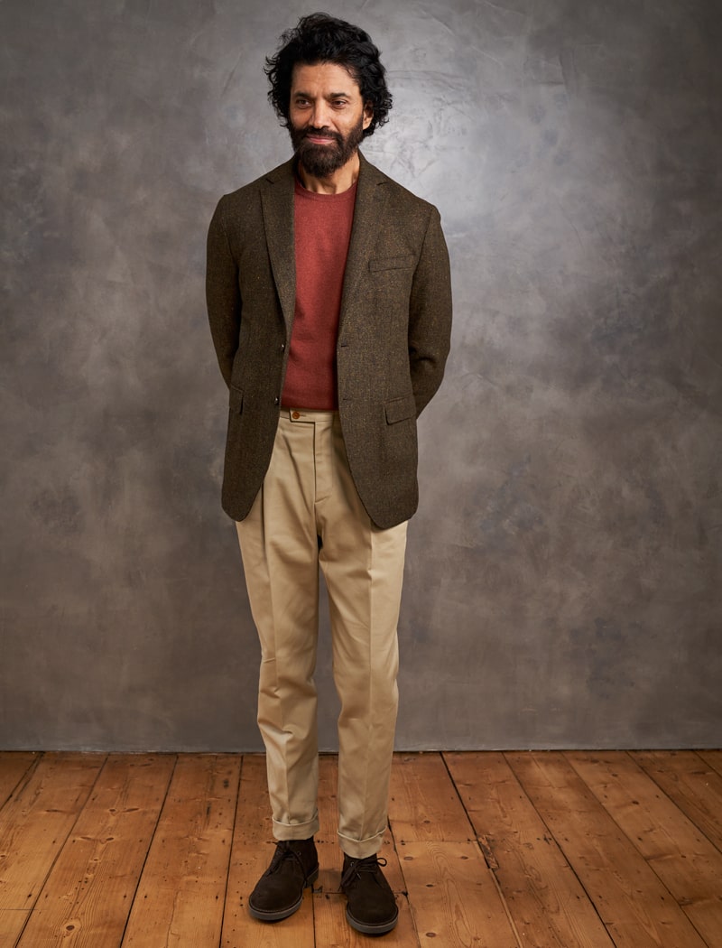 Brown & Green Melange Twill Wool Blazer