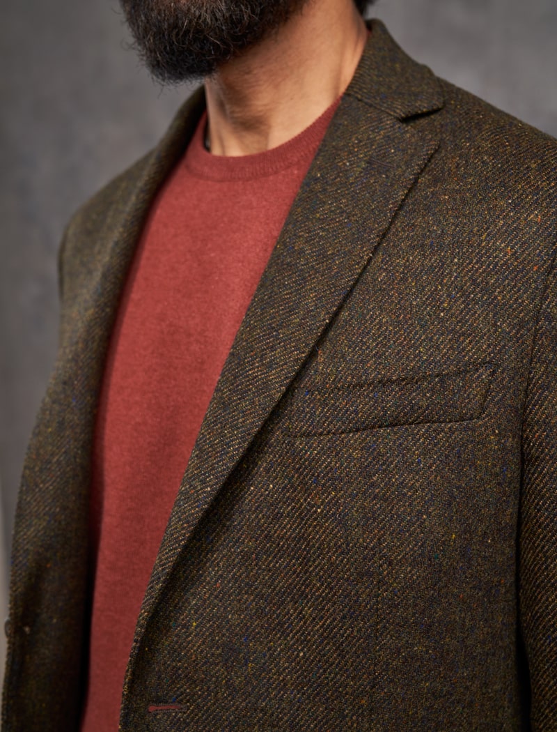 Brown & Green Melange Twill Wool Blazer