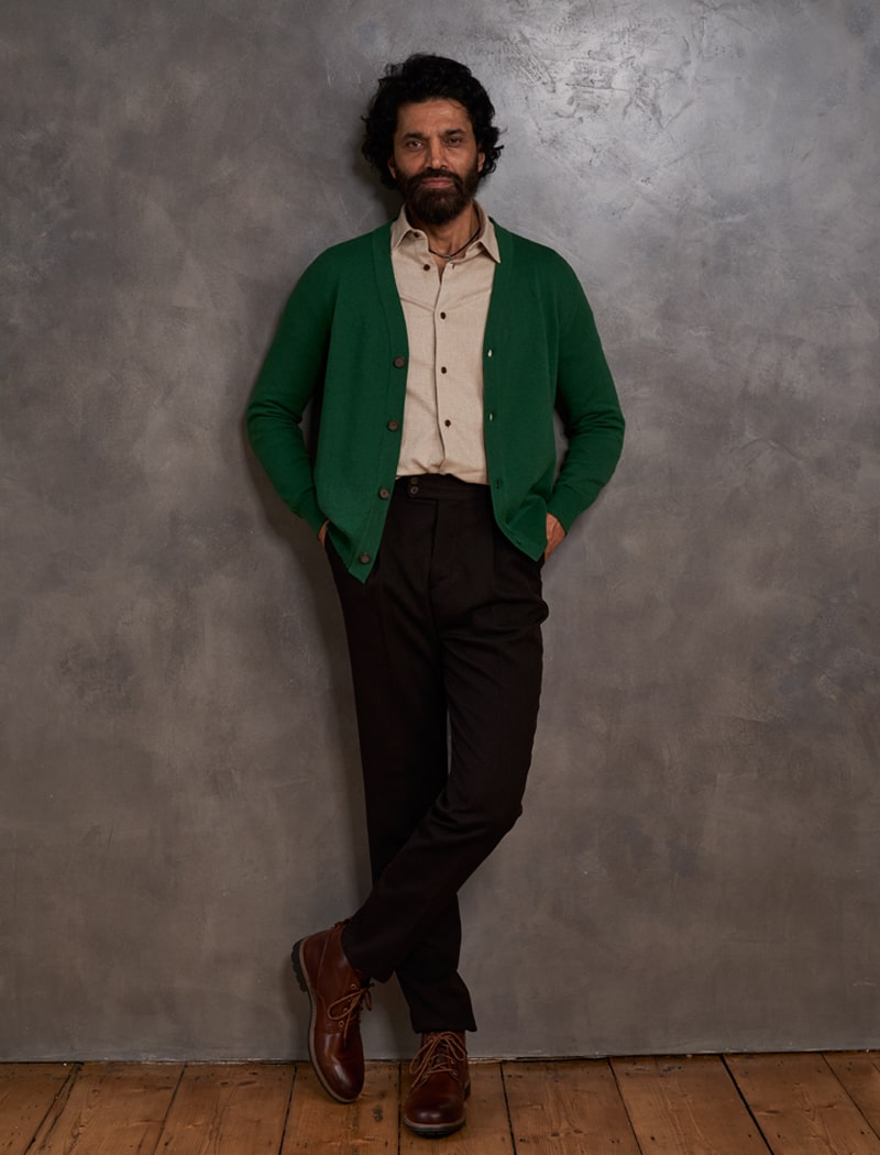Men's Green V Neck Cashmere Cardigan - 40 Colori Men's Green V Neck Cashmere Cardigan - 40 Colori