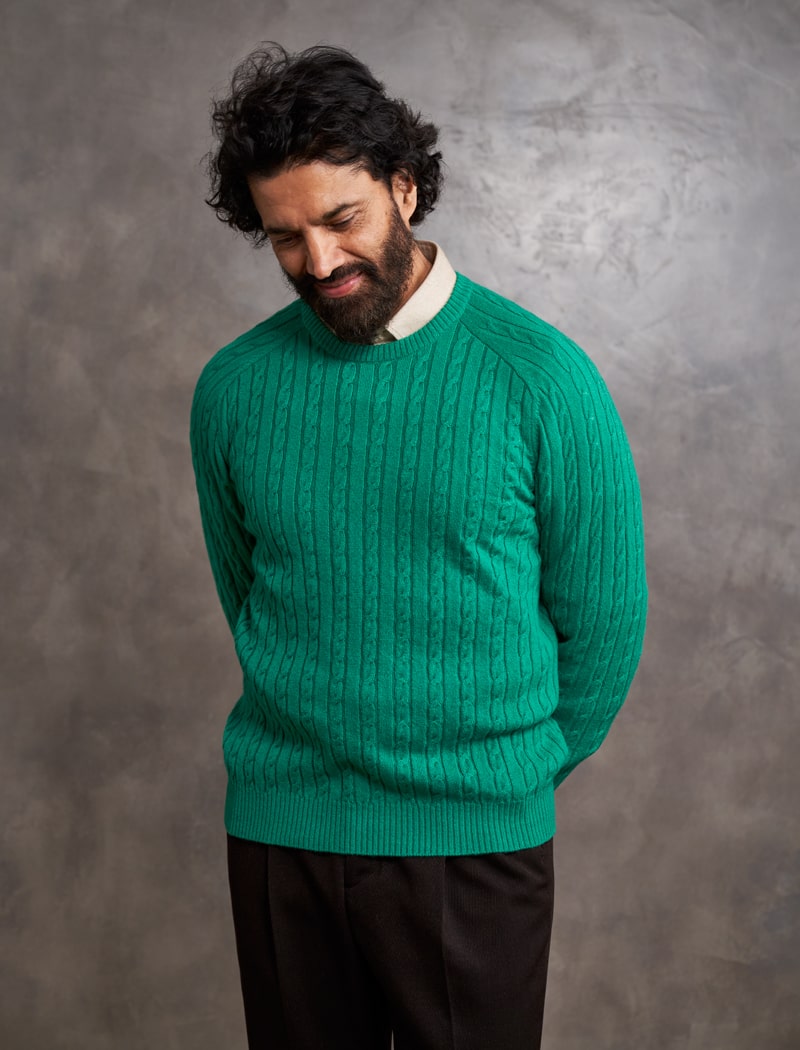 Bright Green Cable Knit Cashmere Jumper