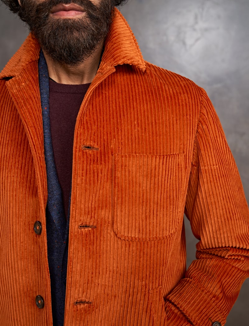 Orange 4 Wale Corduroy Overcoat