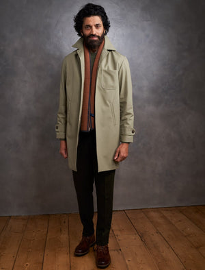 Men s Sage Green Ventile 100 Cotton Long Overcoat 40 Colori