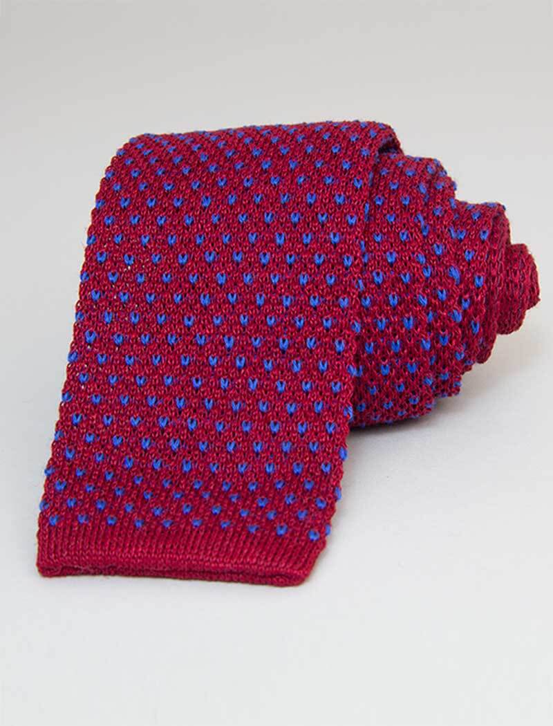 Magenta Small Dotted Linen Knitted Tie | 40 Colori