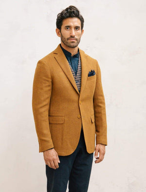 Ochre Yellow Basket Weave Wool Blazer | 40 Colori