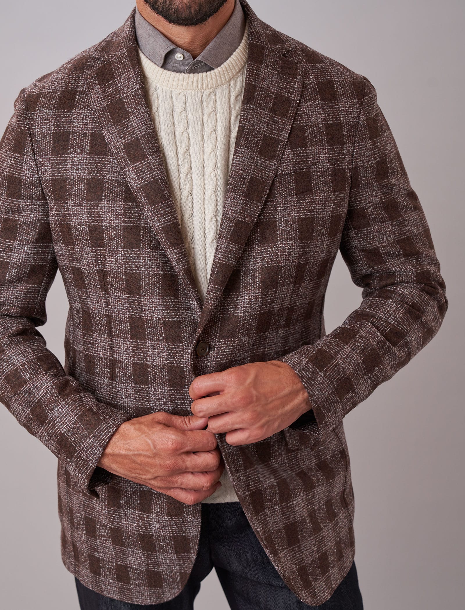 Brown Tartan Wool & Cashmere Blazer | 40 Colori