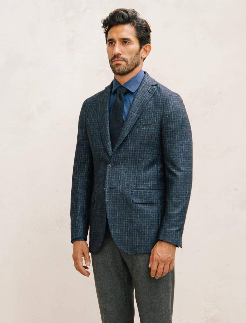 Dark Blue Grid Wool Blazer | 40 Colori