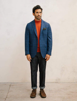 Royal Blue Large Check Wool Blazer | 40 Colori