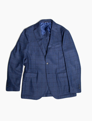 Royal Blue Large Check Wool Blazer | 40 Colori