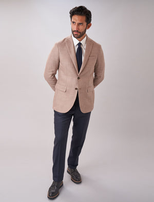 Light Beige Herringbone Wool & Cashmere Blazer | 40 Colori