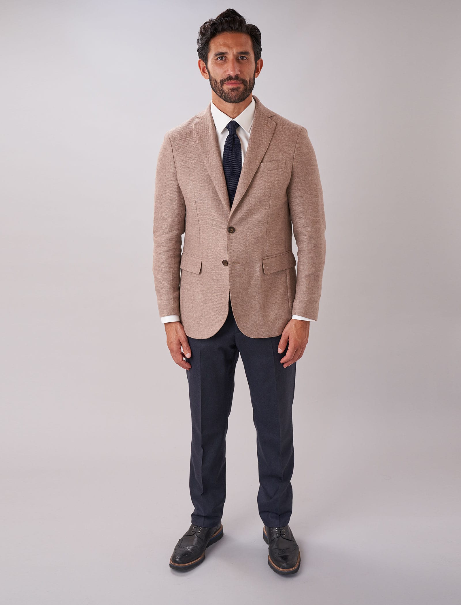 Light Beige Herringbone Wool & Cashmere Blazer | 40 Colori