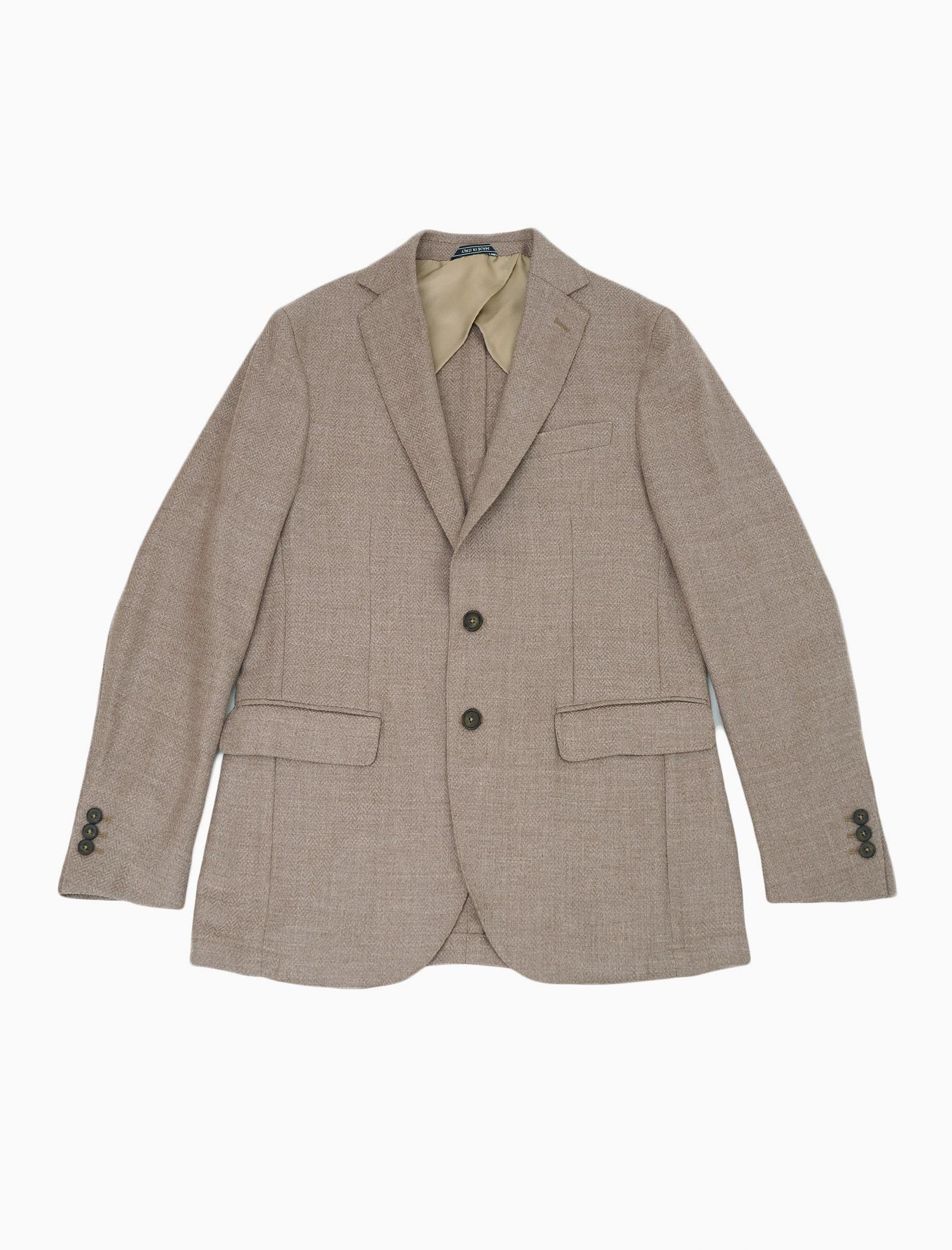 Light Beige Herringbone Wool & Cashmere Blazer | 40 Colori