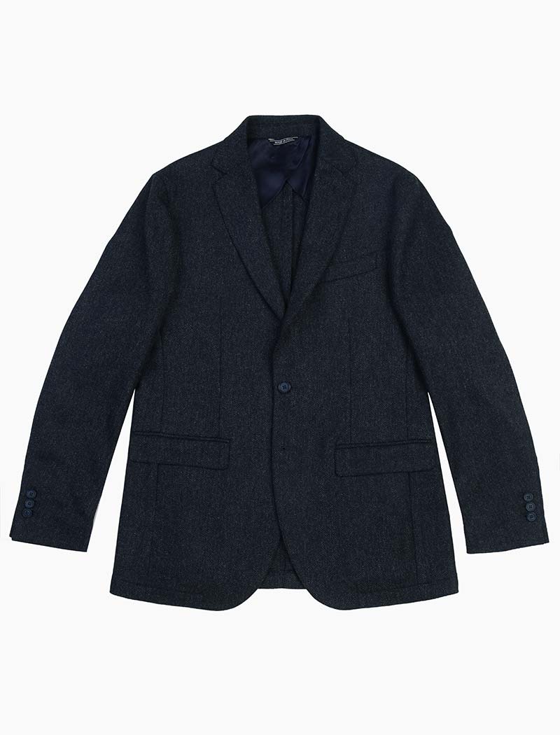 Dark Blue Herringbone Wool Blazer | 40 Colori