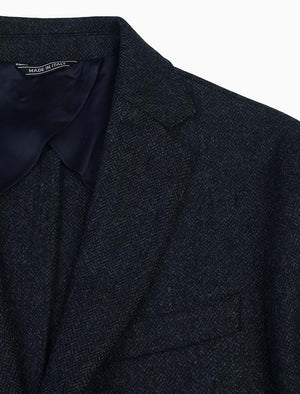 Dark Blue Herringbone Wool Blazer | 40 Colori