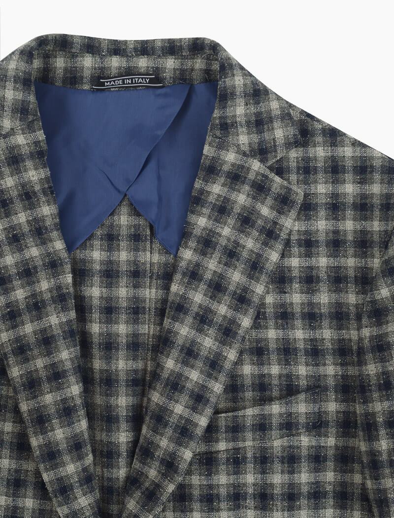 Grey Blue Sheperds Check Wool & Silk Blazer | 40 Colori