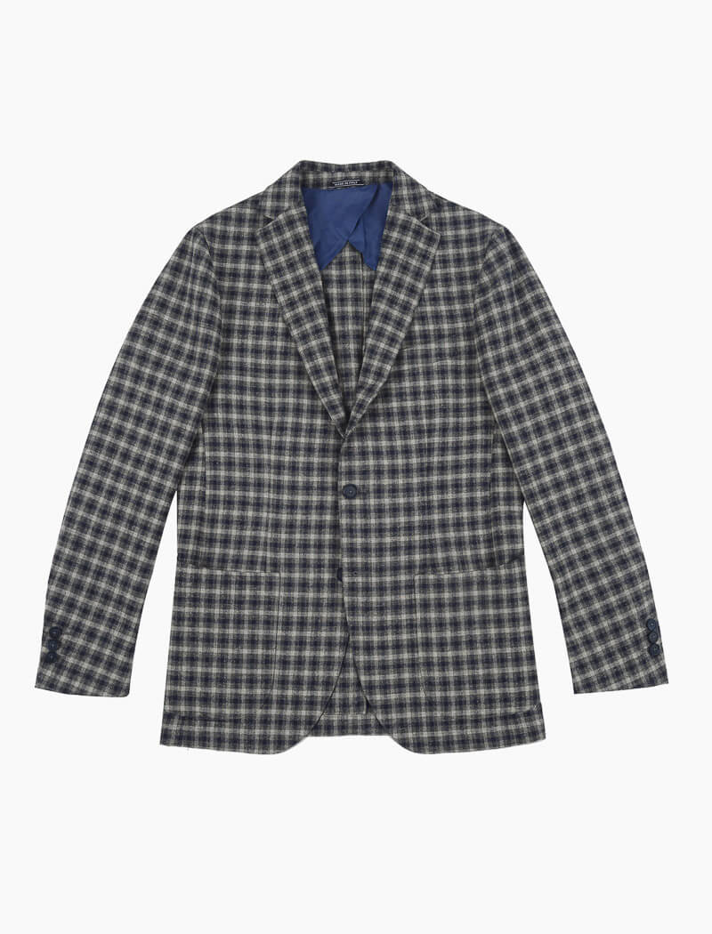 Grey Blue Sheperds Check Wool & Silk Blazer | 40 Colori
