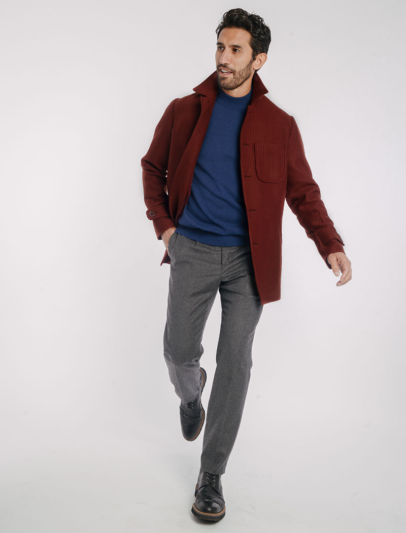 Burgundy Ribbed Cashmere Overcoat | 40 Colori