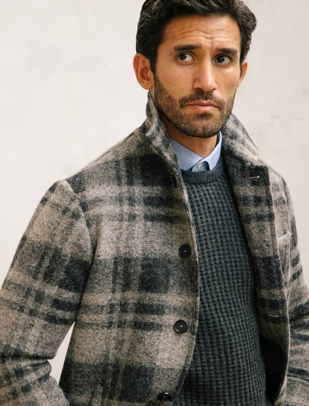 Grey Check Wool & Alpaca Overcoat | 40 Colori