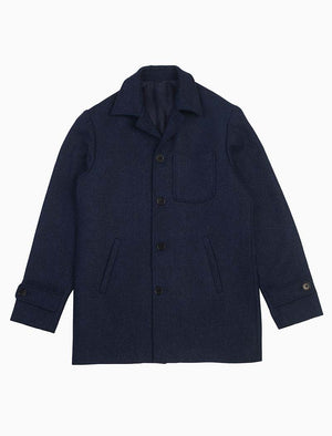 Blue & Black Zigzag Wool Overcoat | 40 Colori
