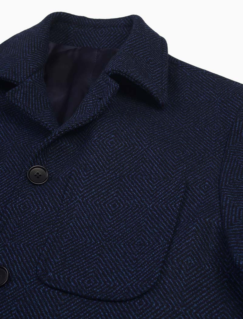 Blue & Black Zigzag Wool Overcoat | 40 Colori