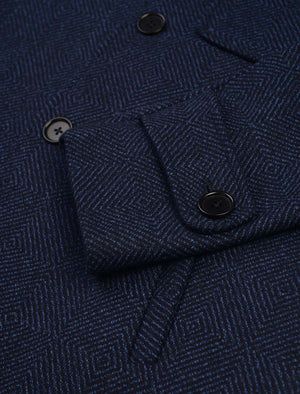 Blue & Black Zigzag Wool Overcoat | 40 Colori